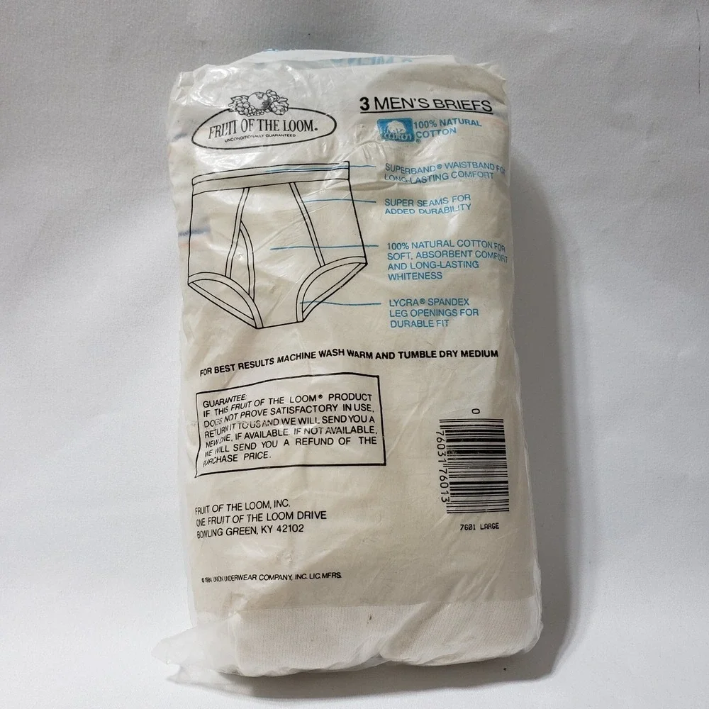 38-40 Vintage 1980s Fruit of the Loom Men's Mid Rise USA Made White Briefs 3 Pck - Picture 2 of 5